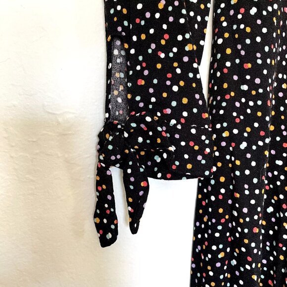 Reformation Long Sleeve Samantha Black Multicolor Mini Dot Dress Size 6 - Picture 4 of 10